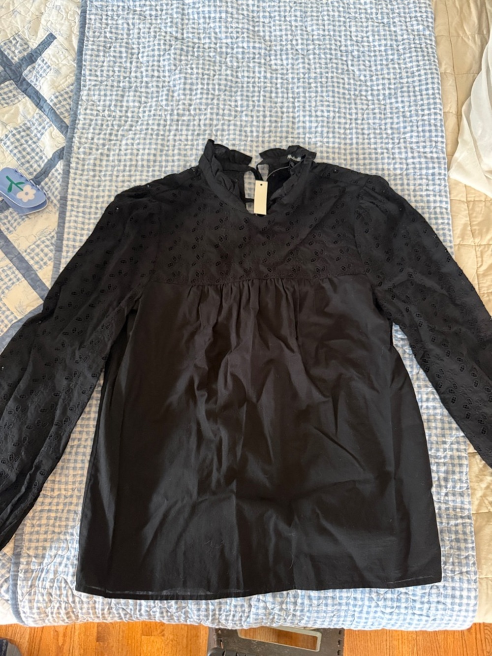 Madewell Black Eyelet Ruffled Yoke Top